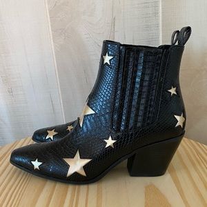Betsy Johnson Pointed Toe Star Snake Ankle Booties